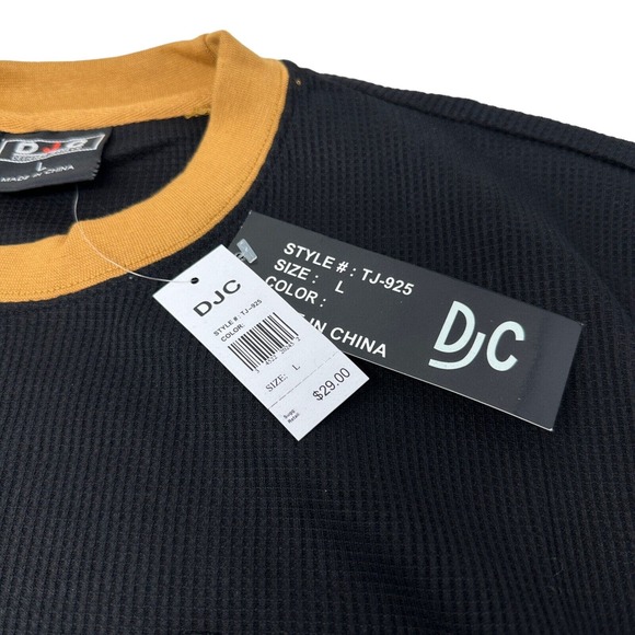 DJC Designer Jeans Co VTG NWT New York NYC Black Waffle Thermal Shirt Y2K Large - Picture 3 of 8